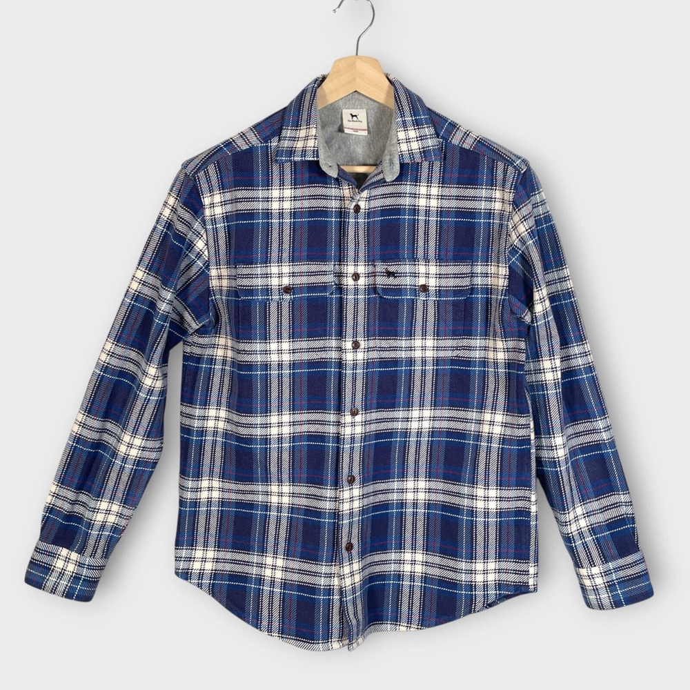 The Black Dog Button Up Shirt Men's SMALL Plaid Heavyweight Twill 100% Cotton